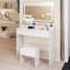 Descriptif et riche en fonctionnalités: ensemble de meuble-lavabo à maquillage à DEL compact de 31 po avec tabouret rembourré - très grand miroir avec interrupteur tactile, 3 modes de couleur et amplement de rangement pour les petits espaces