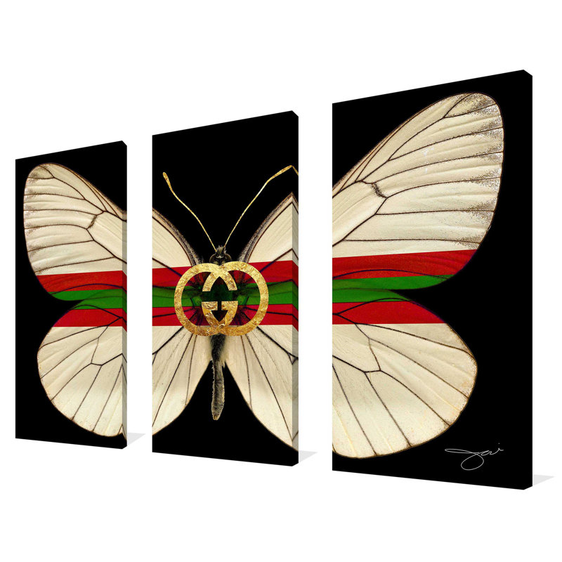 «Butterfly» par Jodi, impression sur toile tendue 3 pièces, H 32 po x l 48 po x P 0,75 po