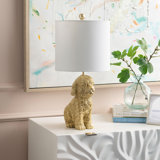 Gold Resin Doodle Dog Table Lamp With Linen Shade