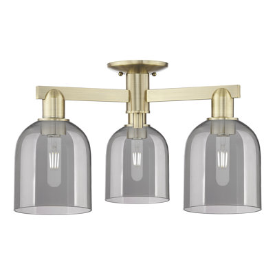Arcadia - Bella - 3 Light 23" Semi-Flush Mount - Antique Brass Finish - Clear Shade