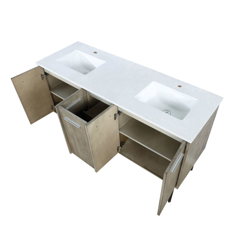 Lancy 60'' Double Bathroom Vanity with White Cultured Marble Top