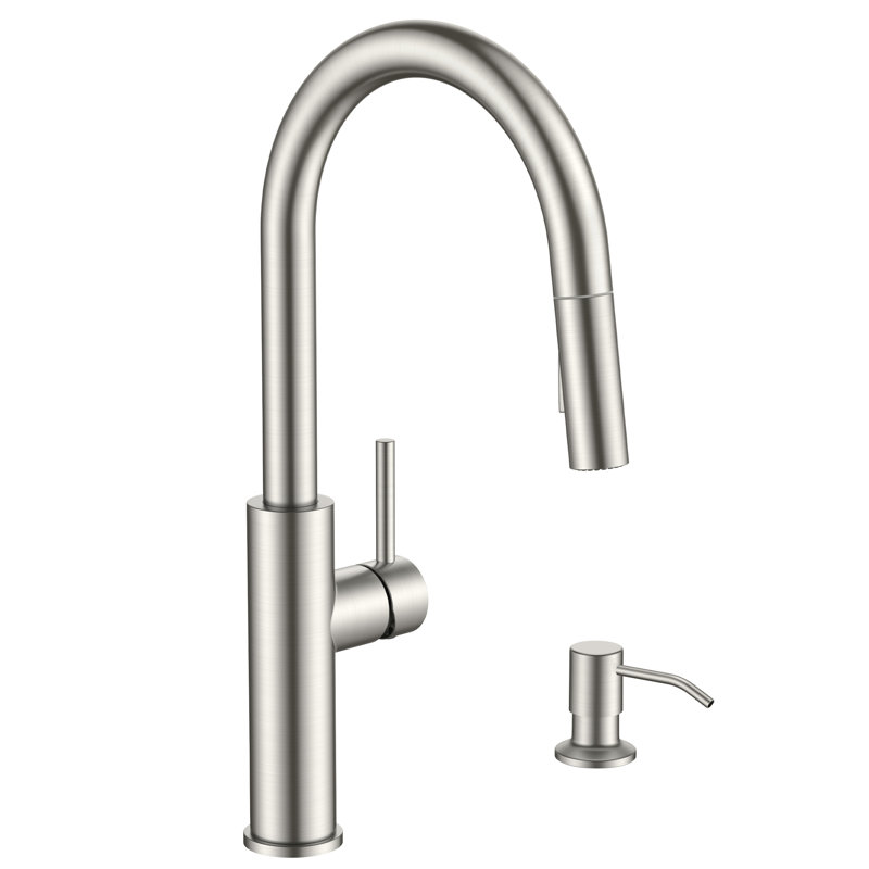 Robinet de cuisine avec douchette extractible et distributeur de savon, Acier Inoxydable, Avec distributeur de savon