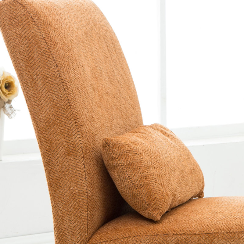 Chaise sans accoudoirs en tissu de chenille, structure en bois massif orange, coussin, pieds de chaise d'appoint de style contemporain, siège confortable, attrait moderne