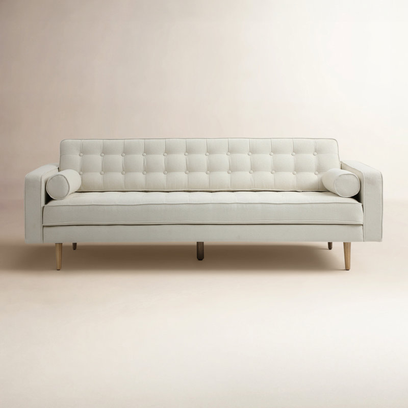 Kerney Upholstered 85'' Sofa, White/Natural Leg