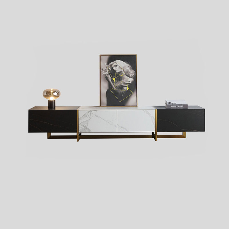 Meuble télé Modern, H 15,75 po x L 94,49 po x l 15,75 po, Noir / blanc