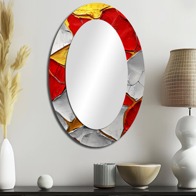 Abstract Fiery Fragmented Balance II - Miroir décoratif abstrait ovale sur métal