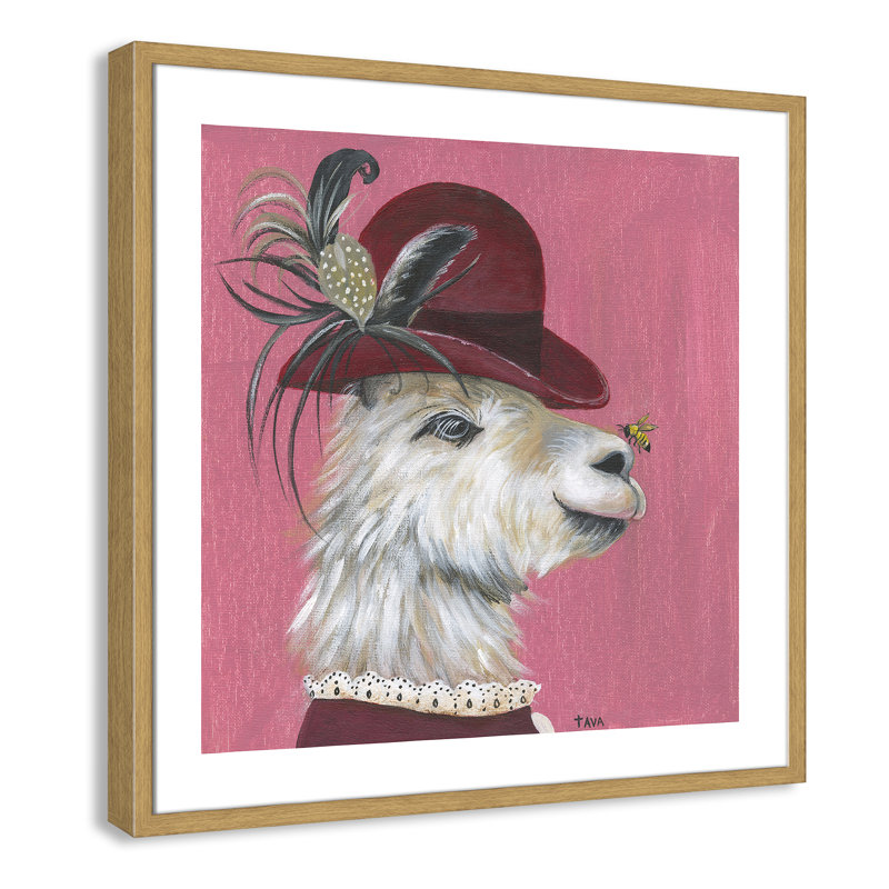 Llama Animals, 27.5" H x 27.5" W x 1.18" D, White Framed