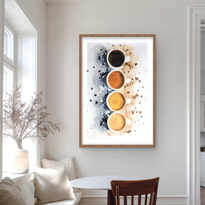 Quatre tasses de café avec éclaboussures de peinture | Impression de décor de cuisine