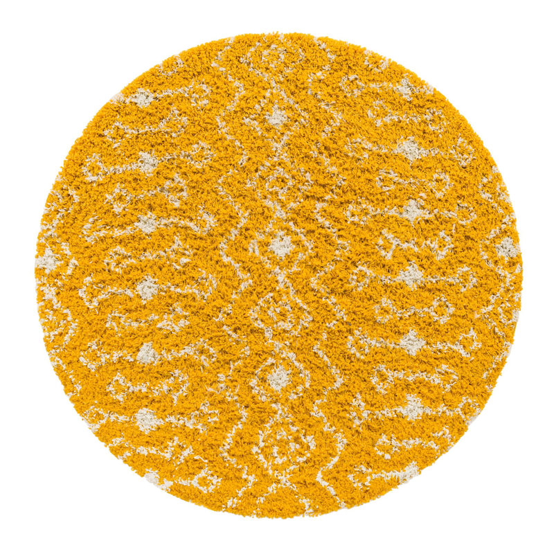 Tapis jaune à motif géométrique Griego, Rond 10pi