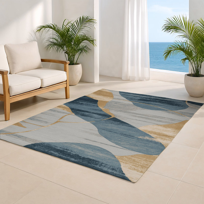 Tapis intérieur et extérieur gris Watercolor, Rectangulaire 8 pi x 10 pi