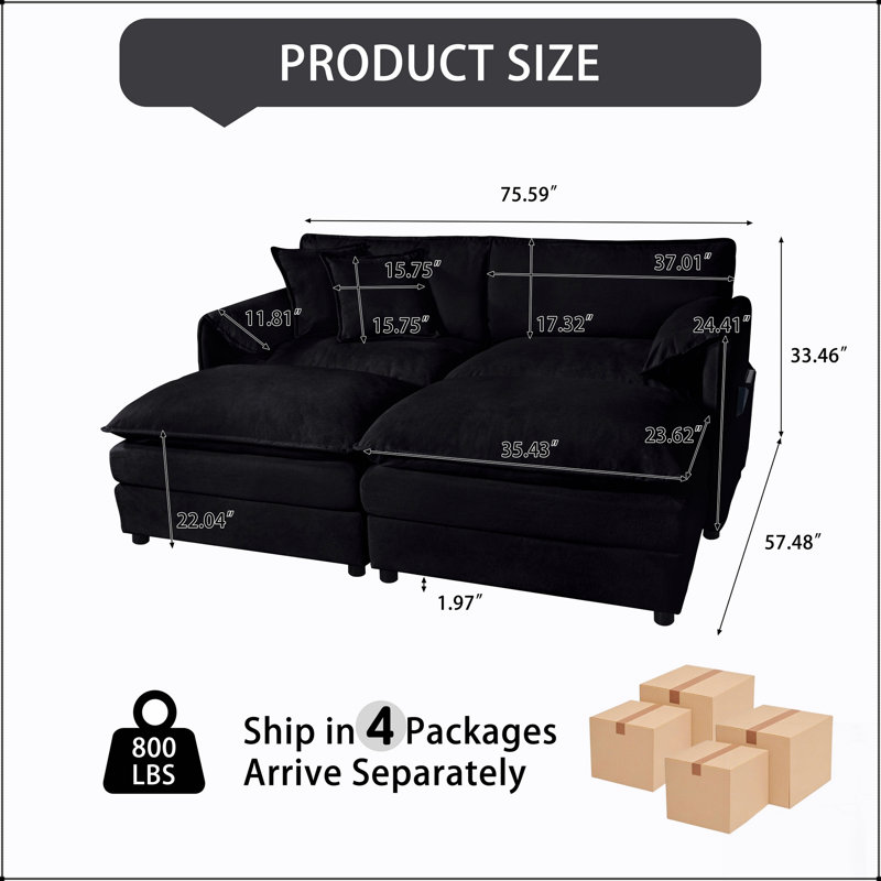 Canapé modulaire à assise profonde avec 2 repose-pieds et coussins moelleux, causeuse modulaire pour salon et appartement