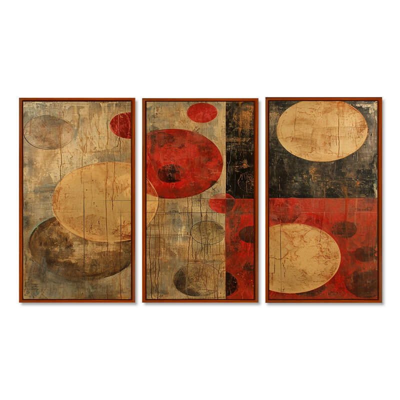 Culann - ensemble d'art mural géométrique, H 40 po x l 60 po x P 1 po, Cadre flottant brun