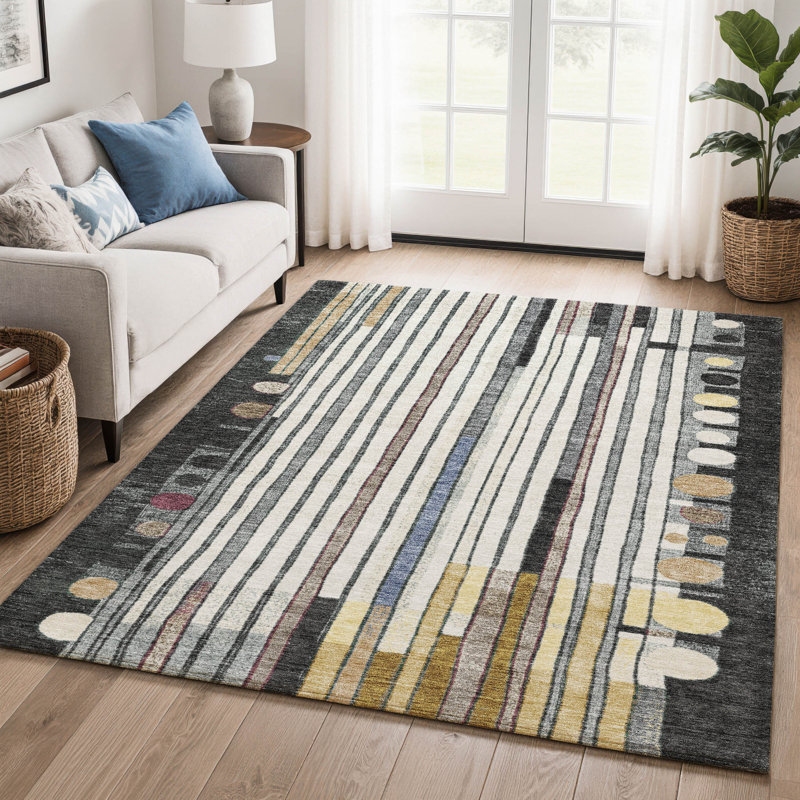Premium Machine Washable Mayfield AMF2189 geometric Rug, 10' x 14', Black