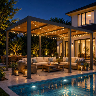Grande pergola à persiennes en acier 12 po x 20 pi, pavillon de jardin extérieur à toit réglable, abri en métal toutes saisons pour les fêtes dans la cour et les grands rassemblements