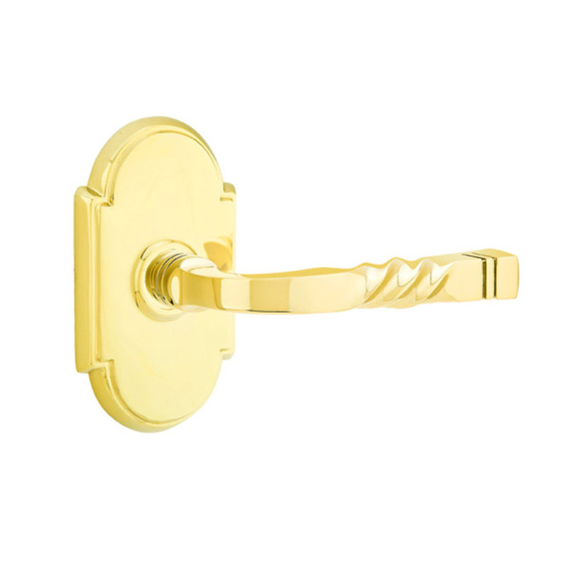 Faux levier de porte double avec rosette Santa Fe, Droite, Laiton brillant