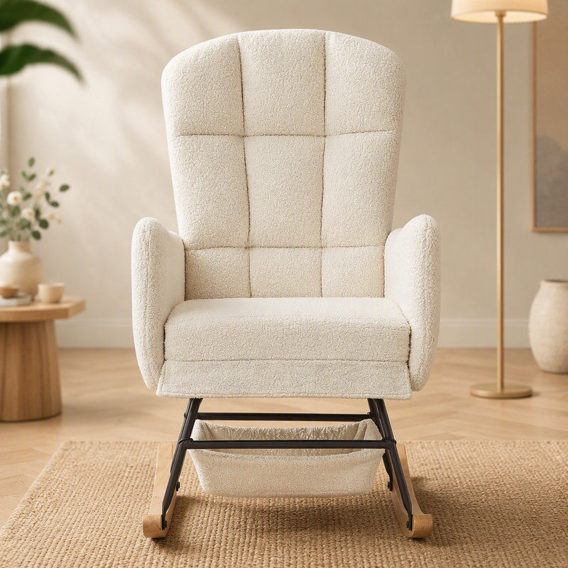 Chaise berçante beige Teddy à bascule, Peluche beige