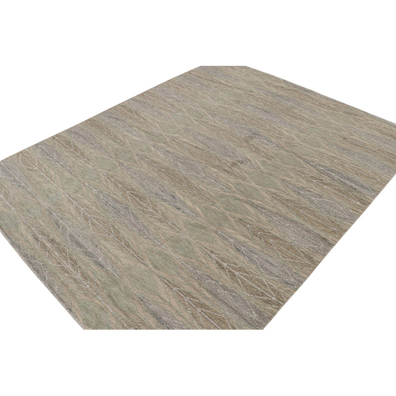 Scandinavian Hand Knotted Wool Geometric Area Rug, Rectangle 10' x 14'