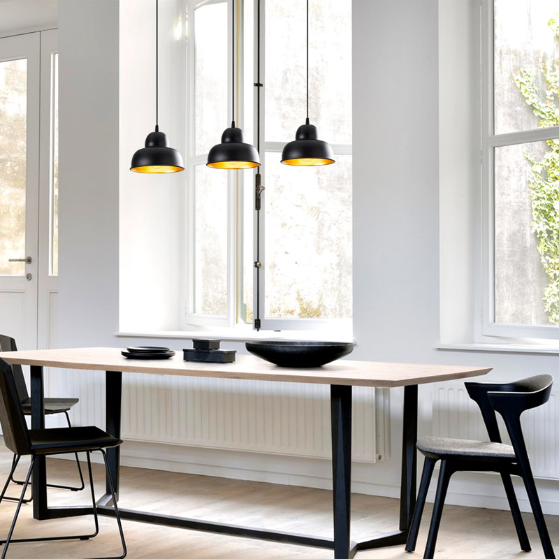 Lustre industriel scandinave, structure en métal noir, 43,3 po x 15,7 po | Hauteur réglable, diamètre du capuchon: 7,9 pouces | 3 x douilles E27 (40 W maximum) | Éclairage élégant pour la décoration intérieure moderne et les espaces repas