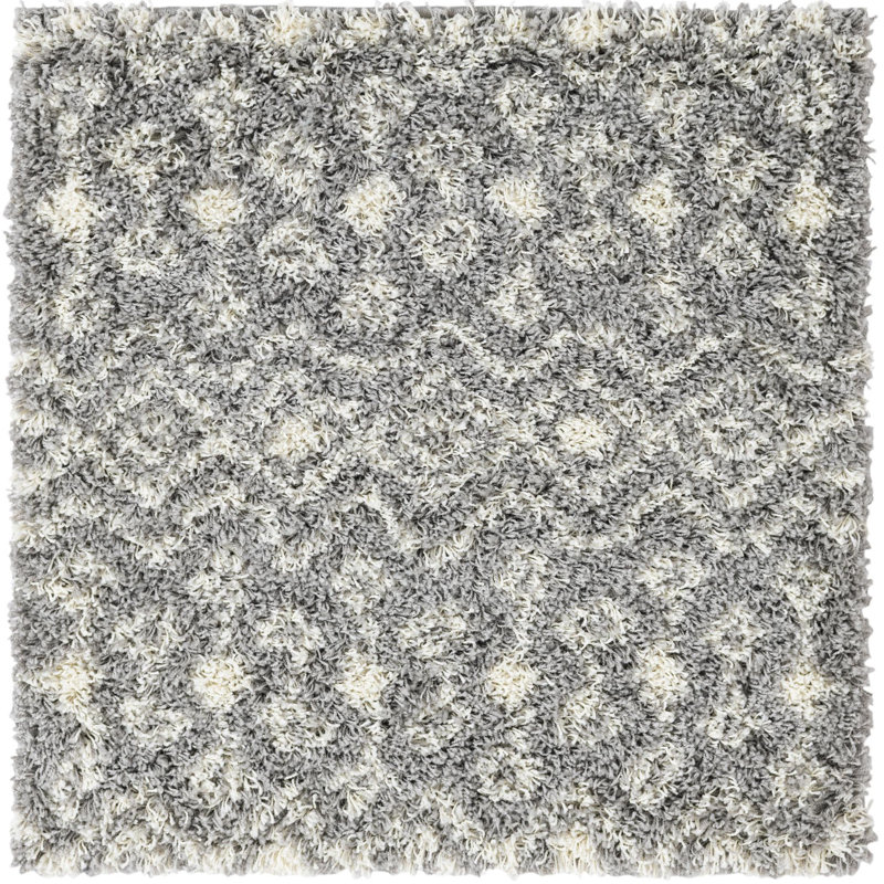 Tapis à poil long gris treillis Griego, Carré 7 pi 10 po