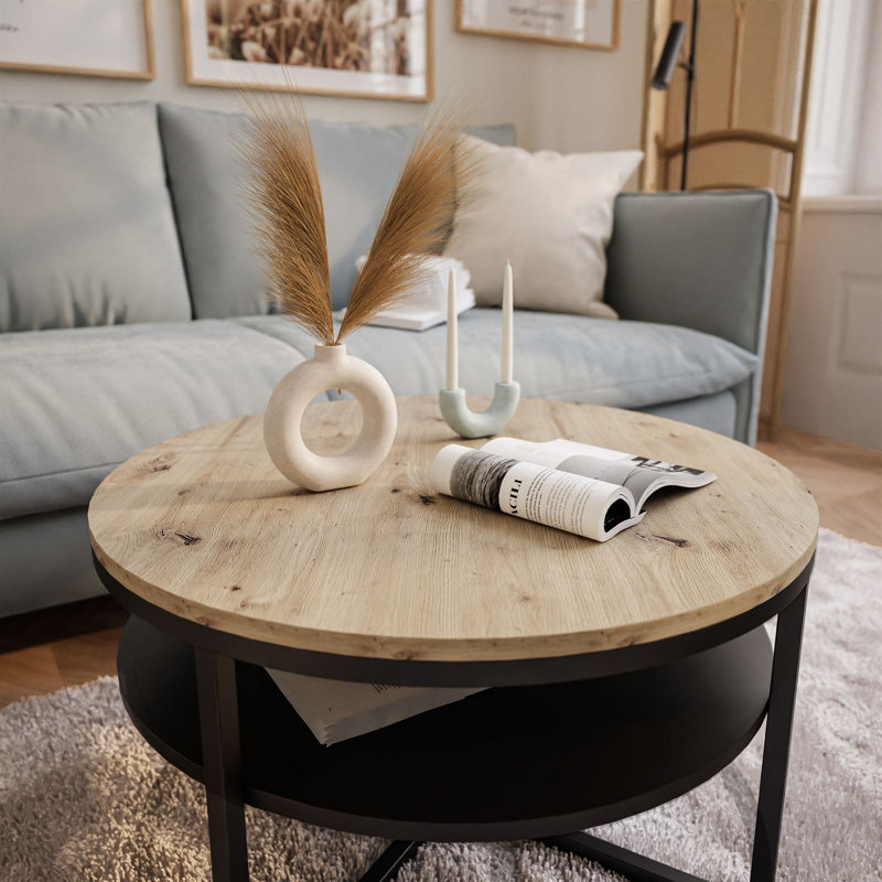 Lottye Frame Coffee Table, Black/Light Brown