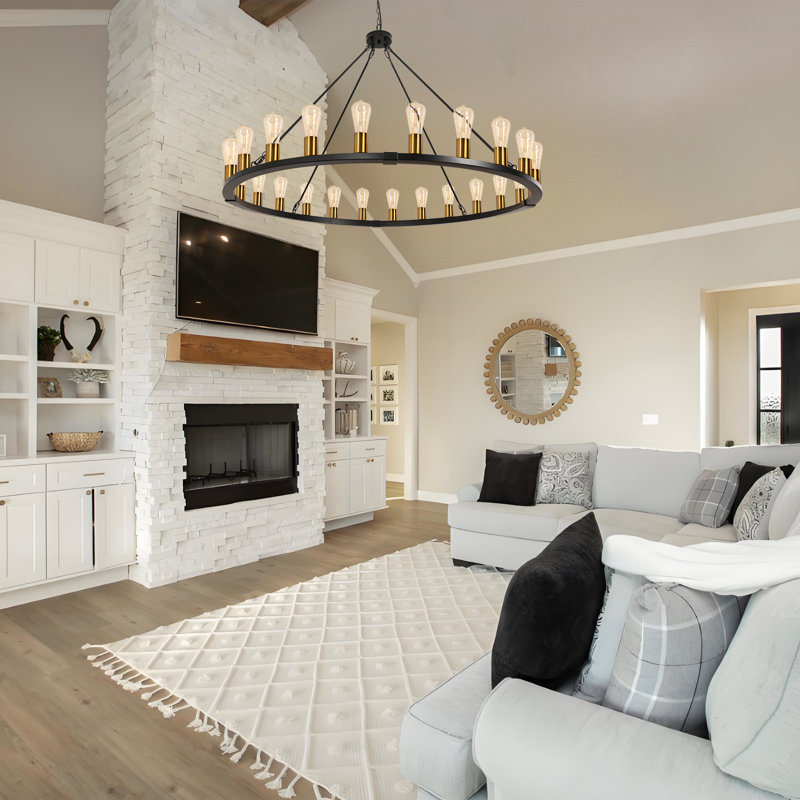 Costachi 24-Light Wagon Wheel Chandelier, 47-Inch Round Farmhouse Chandelier Extra Large for High Ceilings (Bulbs not included)