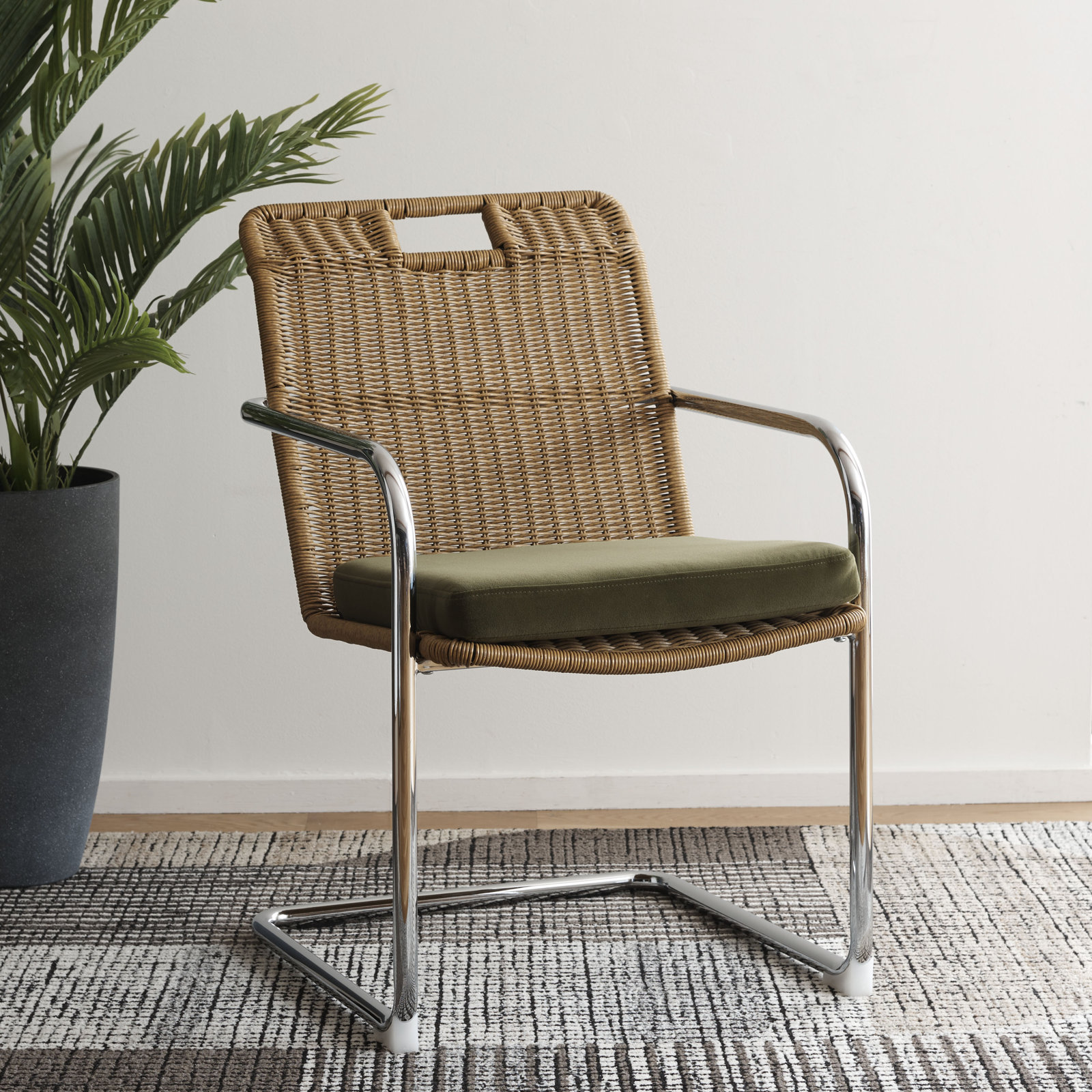 Liesbeth Full Back Arm Chair, Olive/Natural