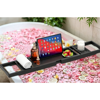 Expandable Bamboo Bathtub Tray, Adjustable Wooden Bath Table Fits Most Tubs