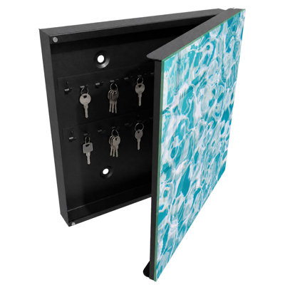 Decorative key box for wall, Opens to the right, 30x30x5, Black, Azure reflection in the water - a mesmerizing effect, 
