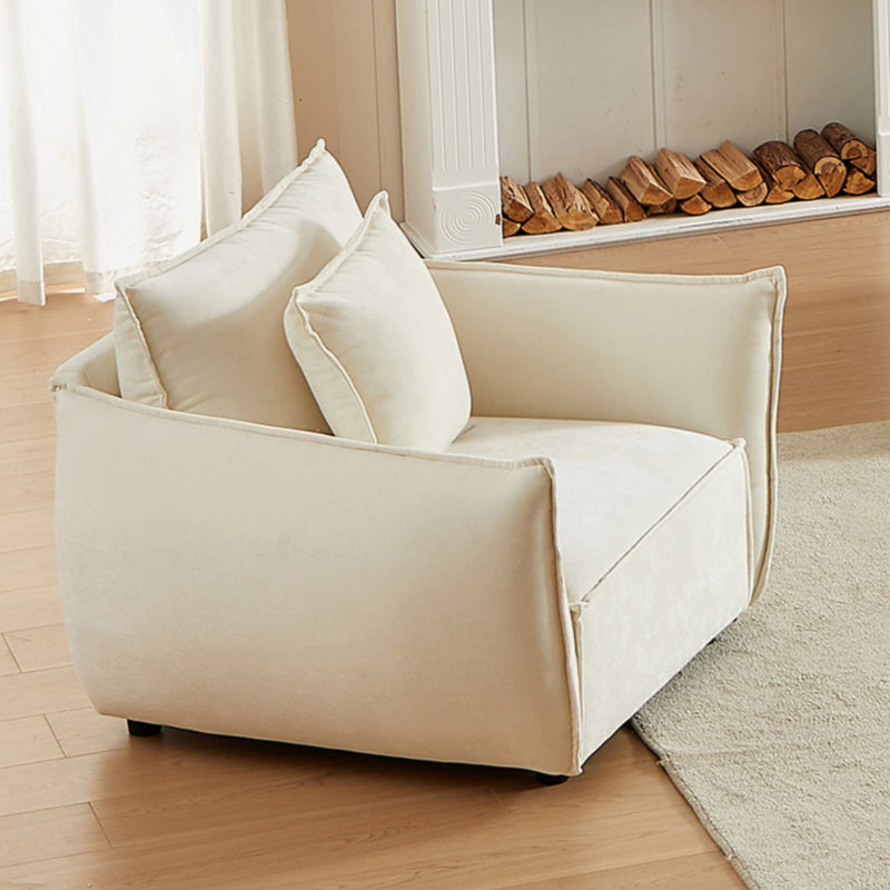 44" Accent Chair, Upholstered Modern Armchair with Throw Pillow, Beige Fabric