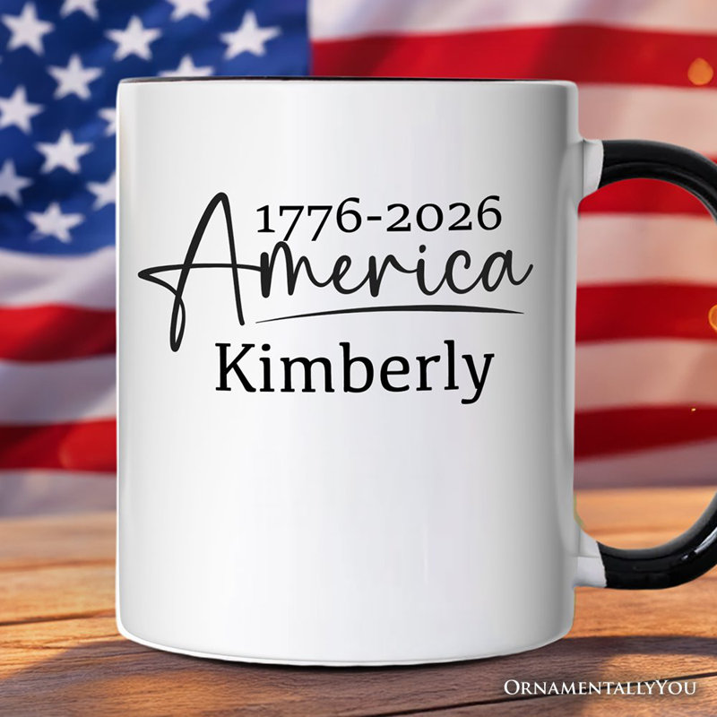Tasse «250 Years American Anniversary», 4 juillet, cadeau patriotique minimaliste de 1776 à 2026 avec nom personnalisé
