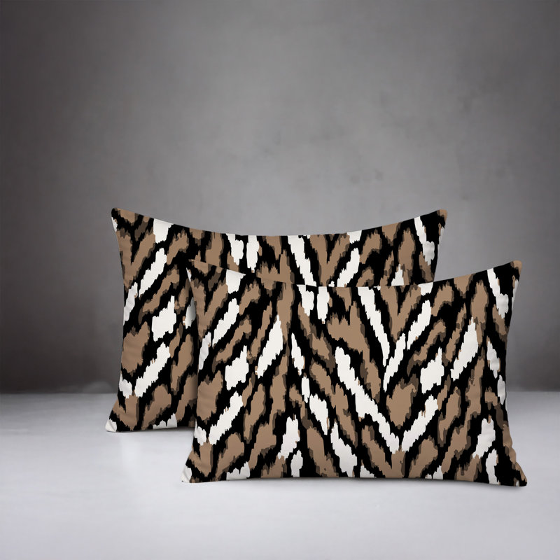 Coussin réversible intérieur / extérieur à imprimé zébré Jules, 20x14, Beige