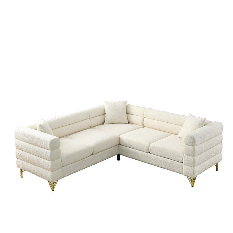 Dupriest Upholstered L-Shaped Sectional, White Teddy