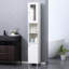 Tall Wooden Freestanding Bathroom Storage Cabinet With Adjustable Shelves And Mirrored Door For Modern Spaces
