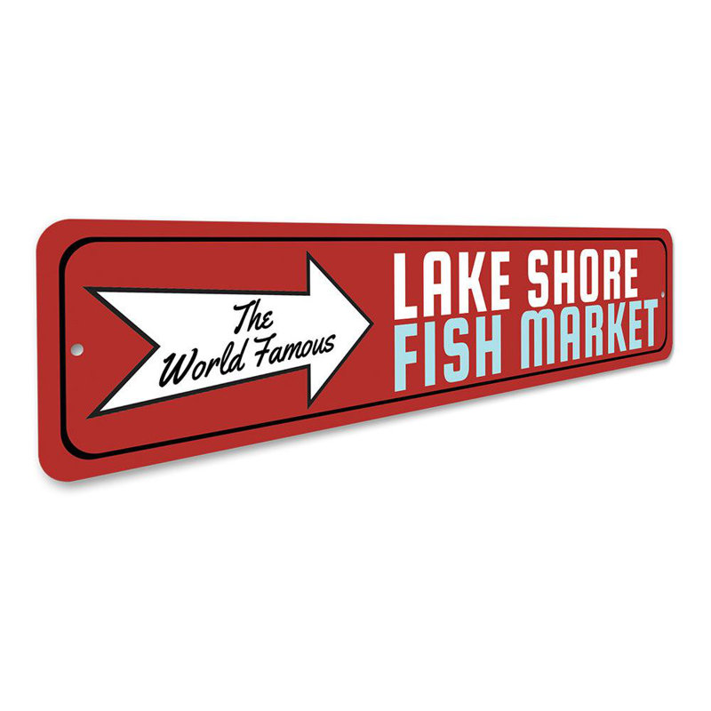 Enseigne en aluminium «World Famous Fish Market», H 4 po x l 18 po x P 0,04 po
