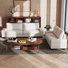 Upholstered Vegan Leather Sofa With Square Arms And Storage Pockets