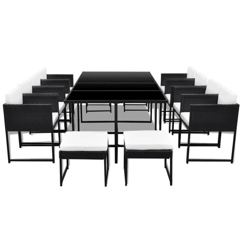 Ensemble de salle à manger Buttram vidaXL, Gris, 13 pièces: table, 8 fauteuils et 4 repose-pieds, Black