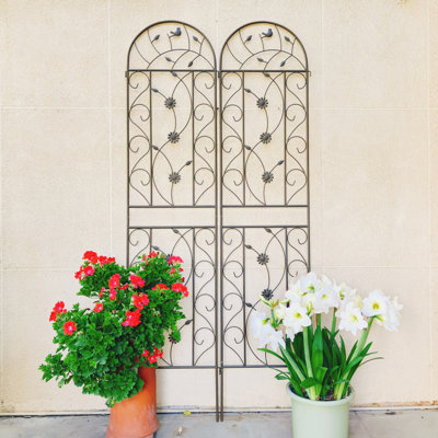 Ensemble de 2 treillis de jardin en métal 86,7 "x 19,7" antirouille pour plantes grimpantes Support de fleurs extérieur brun