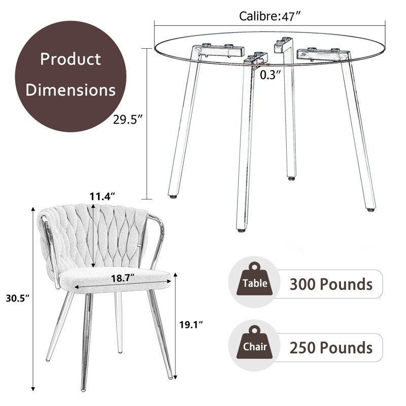 Ensemble de table de salle à manger 5 pièces pour 4 personnes, H 29,5 po x L 42 po x l 42 po, Beige