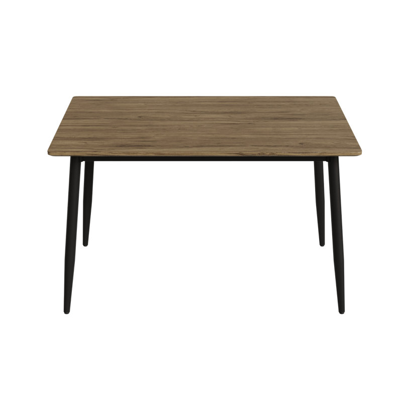 Table de salle à manger moderne minimaliste en grain de bois, table de salle à manger élégante, table de salle à manger de cuisine, robuste et durable, facile à assembler, pieds en métal noir, convient à 4 à 6 personnes, convient à la maison