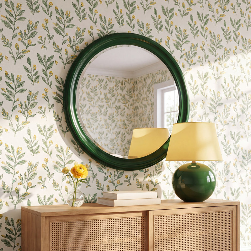 Talvi Wood Round Wall Mirror, Hunter Green