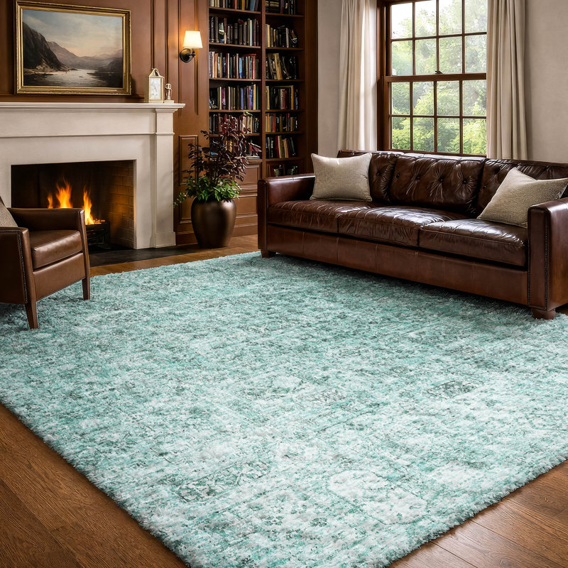Tapis à poils longs de qualité supérieure lavable à la machine ADS611, Sarcelle, 8' x 10'
