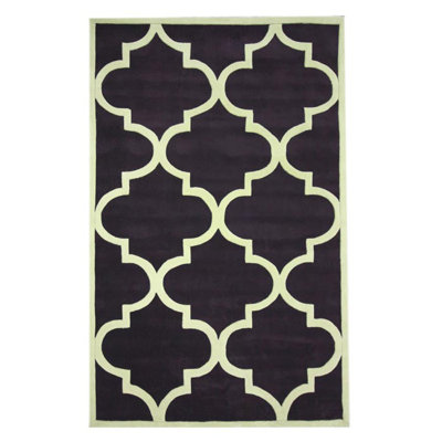 Tapis mauve / naturel touffeté à la main à motif géométrique Moi