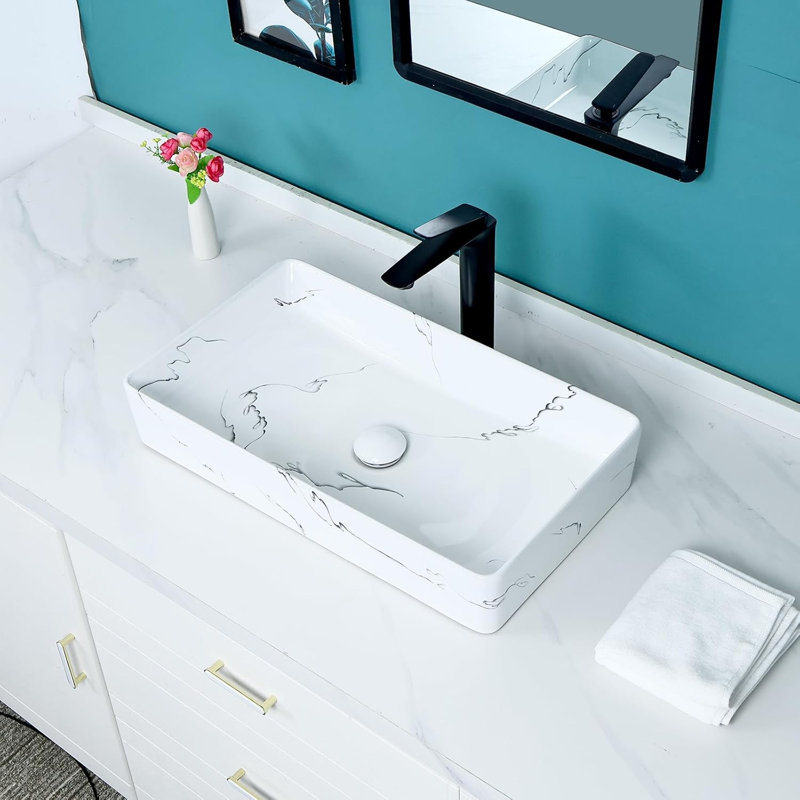 Lavabo-vasque à poser Davivy 23,6 po de style nordique marbré