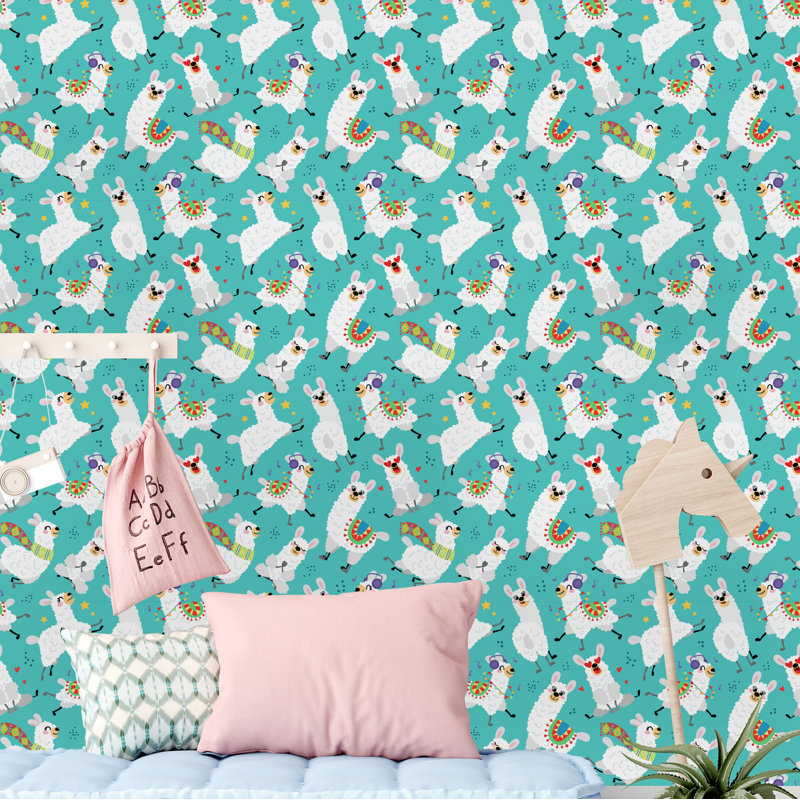 Cartoon Lamas Peel And Stick Wallpaper, 16.67" L x  25" W
