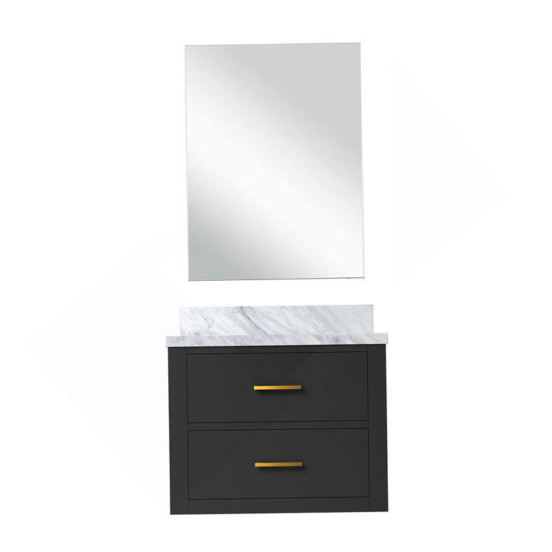 Meuble-lavabo simple 24 po X P 18 po P, comptoir en acrylique et Miroir, Noir, Doré, 24.05"