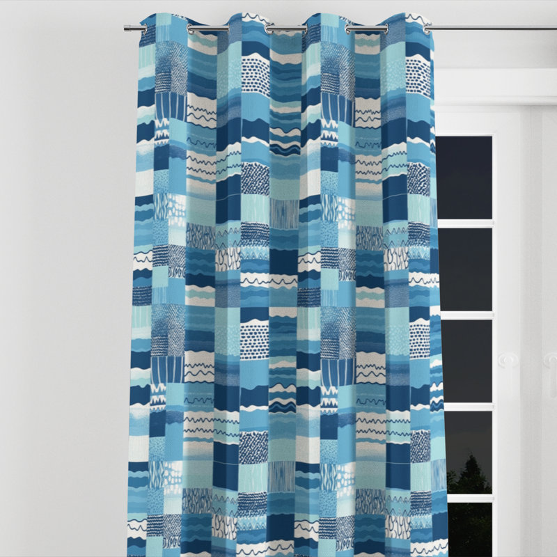 Panneaux de rideaux Coastal - Rideau à œillets Patchwork Ocean - 1 panneau, L 52 po x L 108 po, Œillets argentés