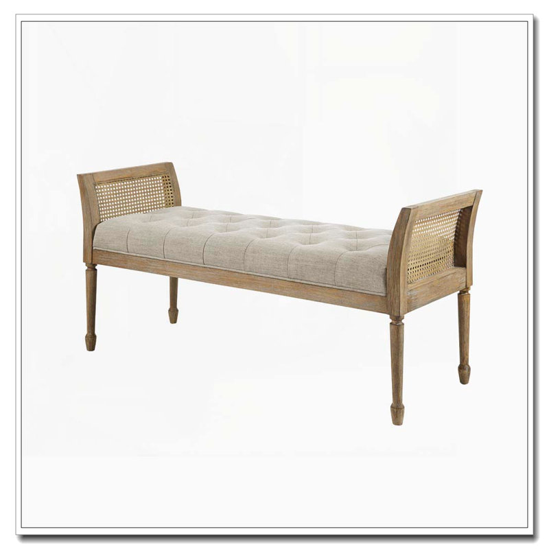 Banc d'appoint avec côtés en canne et coussin touffeté