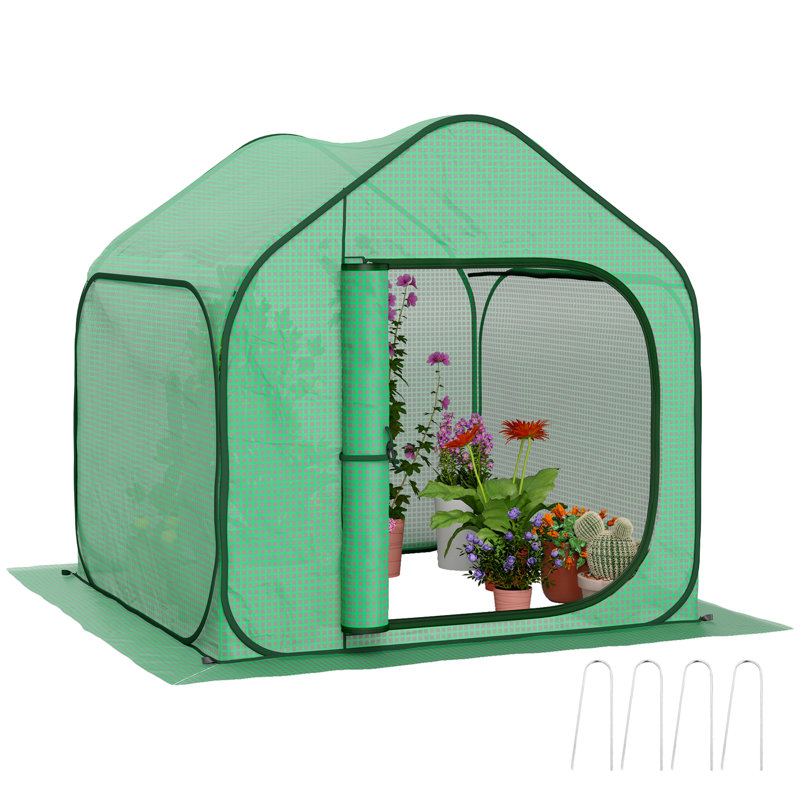 Mini Pop Up Greenhouse with Reinforced PE Cover, Foldable Small Greenhouse with Zipper Door for Indoor, Green