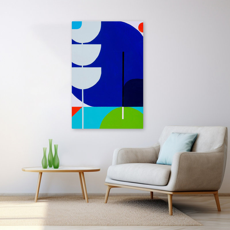 Courir vers le soleil - Art moderne Mid-Century abstrait, H 48 po x l 32 po