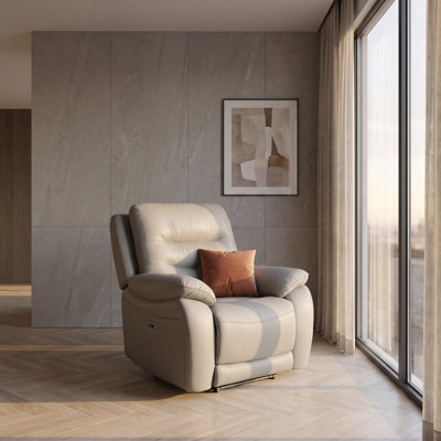 40‘’Light Grey Electric Power Recliner Chair, Breathable Faux Leather Single Reclining Sofa with USB Port & LED Ambient Light, High-Density Sponge & S